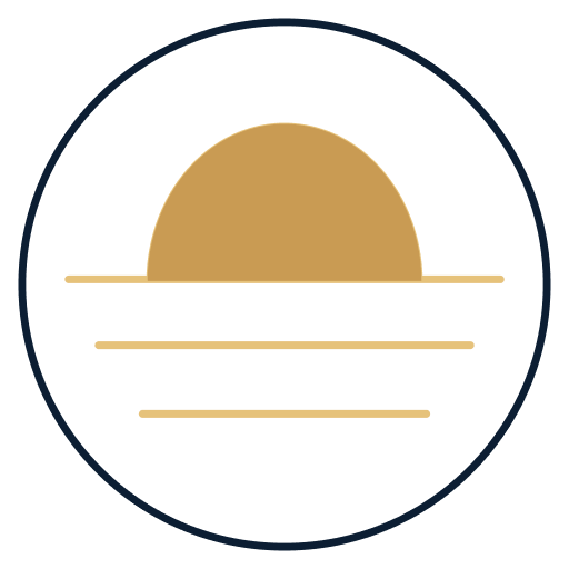 Hope bearing icon, gold rising arc with horizontal lines