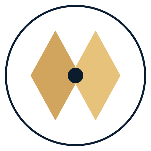 Relationships bearing icon, two gold diamonds with centre dot