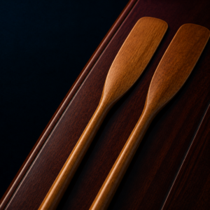 Two wooden oars resting together